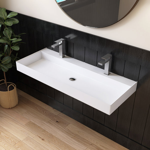 MEDUNJESS 47'' Wall Mounted Bathroom Sink Bathroom Vessel Sink Double Faucet Holes & Reviews ...
